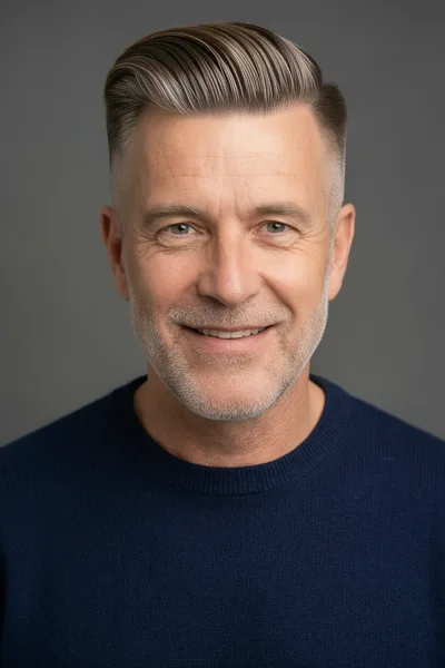 Mann um 60 mit klassischem Seitenscheitel nach der Generierung